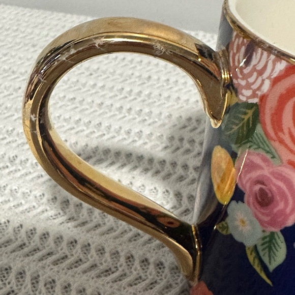 Anthropologie Navy Floral Mug with Gold Handle letter L - Picture 6 of 6